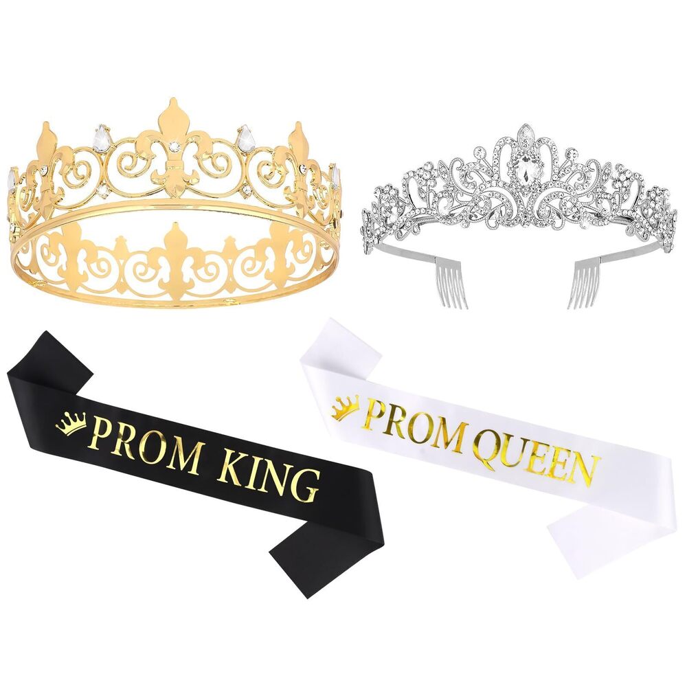 7195 2 Pcs Prom King & Queen Crown and Sash Set Birthday Crowns Prom